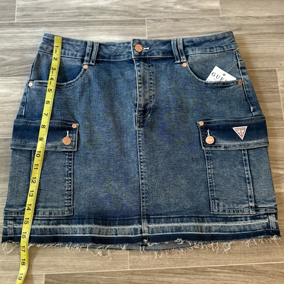 GUESS Cargo Denim Mini Skirt With Frayed Hem - The Maritime Wash - Picture 7 of 8